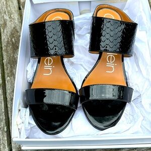 Calvin Klein Cecily black patent python heels                       size 7.5 M